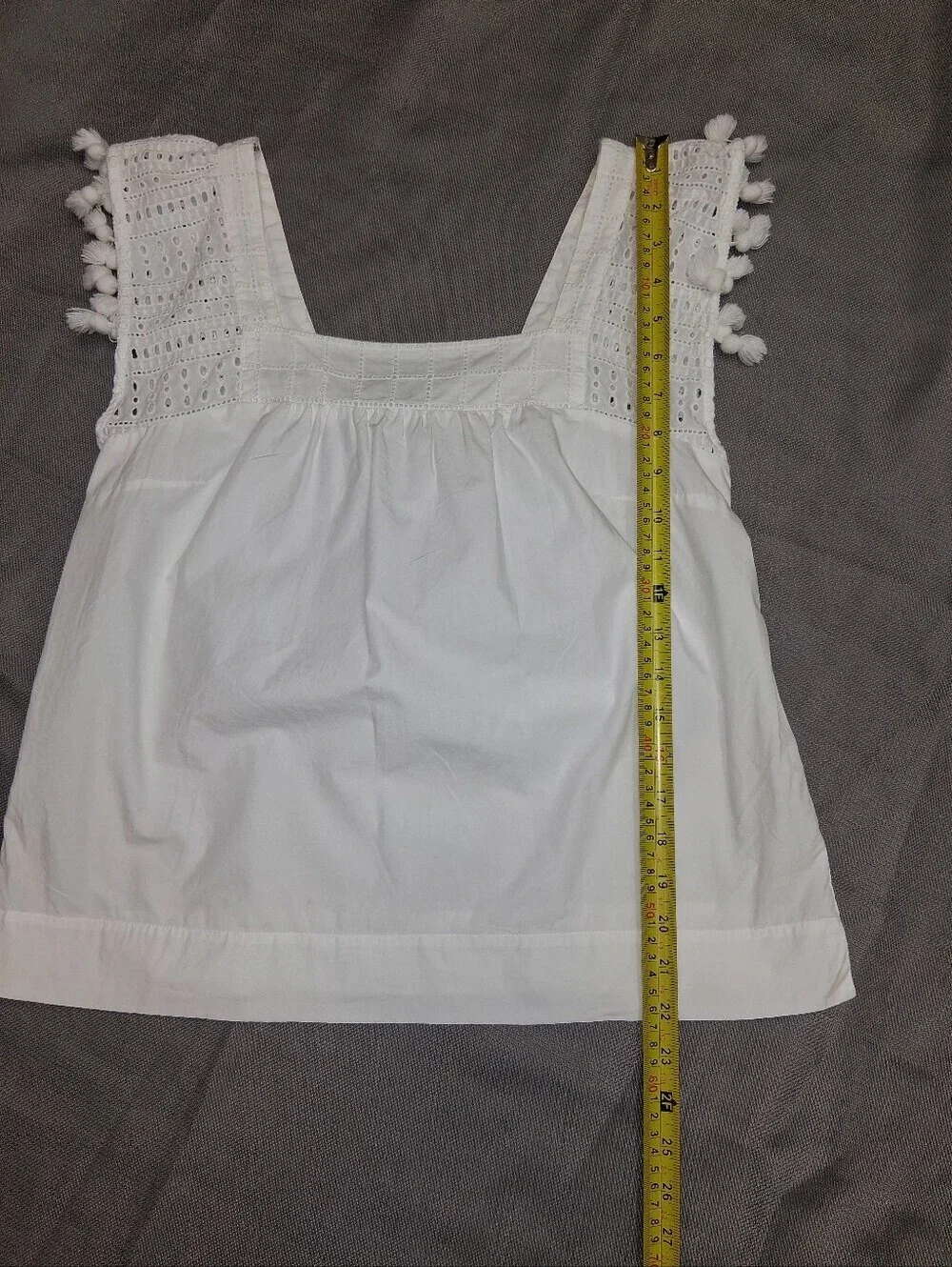J. Crew White Square-Neck Crochet Sleeve Blousesize 2